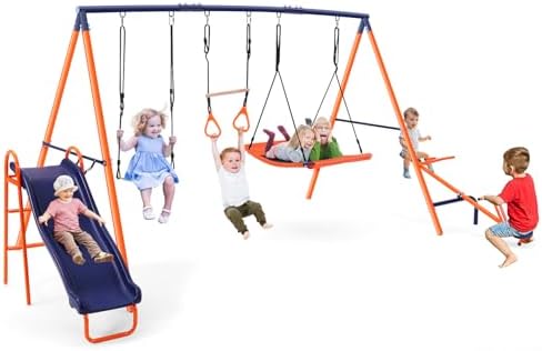 Swing Sets with Slide for Backyard 700lb 5in1 Playground Set Teeter Totter