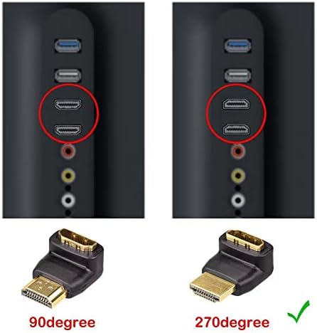 VCE Adapter HDMI pod kątem prostym 90 stopni i 270 stopni, męskie na żeńskie złącze HDMI 2.0 do 4K i 3D, montowany na ścianie telewizor, laptop, Roku, 2 szt. (1 para)