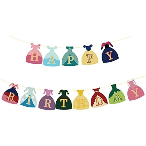 Princess Birthday Party Supplies,Happy Birthday Banner for Girl, Cute Cartoon Princess Dress Birthday Banner, Princess Birthday Party Decoration First Birthday Party Baby Shower Decorations Cover