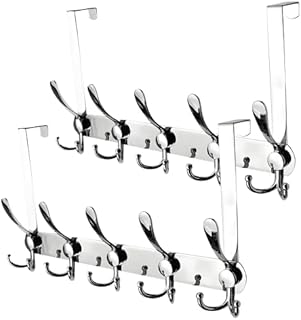 yozhch Over Door Hooks Hanger for Bedroom, Heavy Duty Stainless Steel Coat Hook, Wall Mounted Towel Rack 2 Pack 5 Tri Hooks, Suitable for 3.5CM to 4.5CM Thick Doors