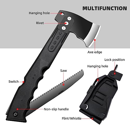 Snbnx Multifunctional Hammer Head Axe Survival Tactical Tool - Folding Saw, Flintstone Whistle With Axe Sheath - Camping Hatchet Camping Axe Throwing Axe For Outdoor Hiking thumb #2