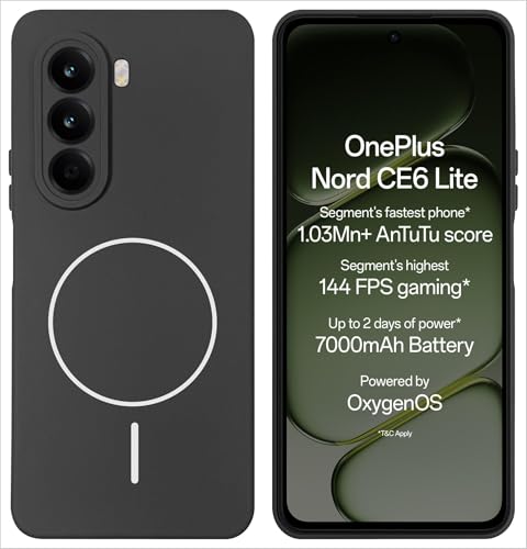Image of Silicone Back Cover Case for OnePlus Nord CE6 Lite | Soft Micro-Fibre Lining Inside | Magsafe Print On Back Side Camera Protection Bump | Shockproof Case for (Black)