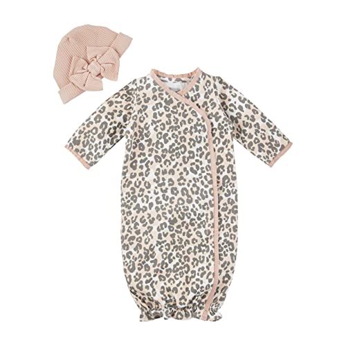 Image of Mud Pie Leopard Gown And Cap, 0-3 Months