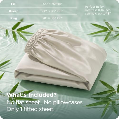 Bedsure PureWoven King Fitted Sheet Qnly, 100% Rayon Derived from Bamboo | Cooling Bottom Sheet for Hot Sleepers, Breathable & Soft, Deep Pocket Up to 18", Secure Elastic Corner Straps, Light Beige - image 8