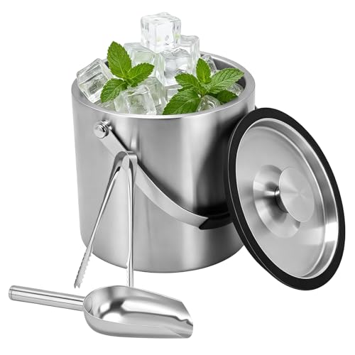 Double Walled Stainless Steel Insulated Ice Bucket, Portable Ice Buckets
