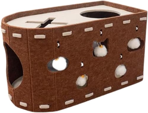 Yellowantキャットハウス 猫 爪研ぎ ダンボールハウス 組み立て式 爪とぎハウス 猫ハウス 耐抵抗性 家具保護 通気性 テレビ型 キャットタワー お昼寝台 猫用品 ベッド ストレス解消 運動不足改善 複数の猫に適用 スクラッチベッド, ベージュ (