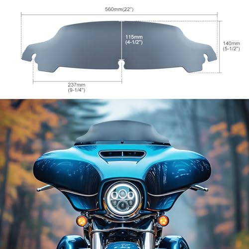 Image of JMTBNO Smoke 4.5 inch Motorcycle Wave Windshield Windscreen Compatible for 2014-2024 Harley Davidson Touring Street Glide /Electra Glide /Ultra Limited /Tri Glide FLHT FLHX FLHXS FLHTK