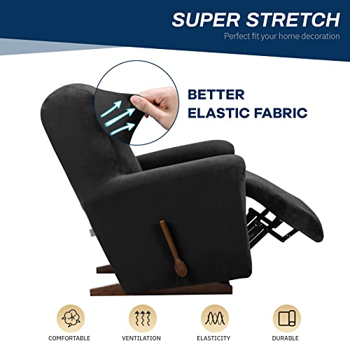 Asnomy Recliner Chair Covers Lazy Boy Recliner Covers With Pockets Stretch Velvet Couch Cover Slipcovers 1-Piece Furniture Protector For Dogs Cats(Recliner,Black) #TOP4