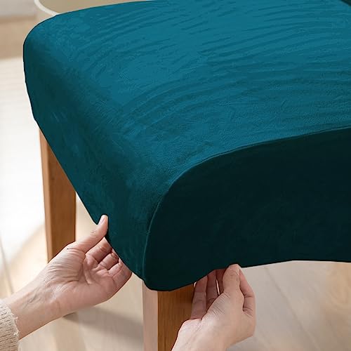 Image of HOKIPO Velvet Long Back Chair Covers Set of 4, Peacock Blue (AR-4760-PBLU*4)