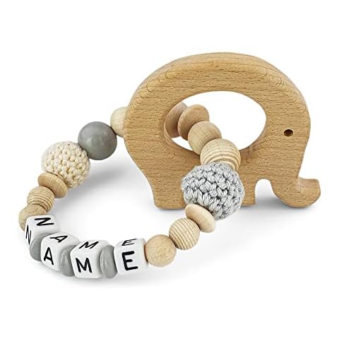 kleinerStorch Baby Holz Rassel personalisiert Cover