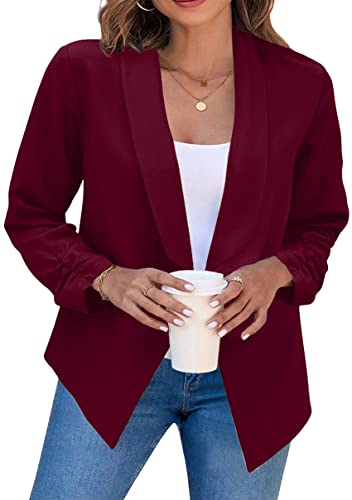 Image of YMING Womens Open Front Work Blazer Business Long Sleeve Jackets Solid Color Office Short Cardigans