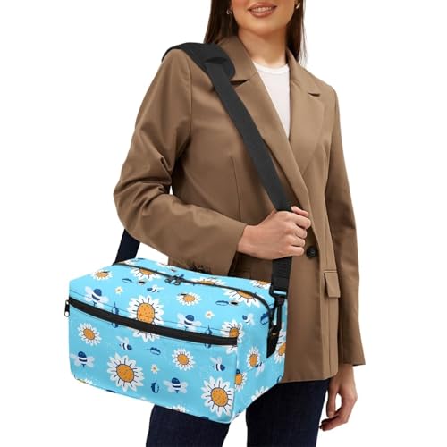 Image of Drnuikhe Bee Daisy Print Knitting Bag Yarn Storage Organizer Portable Knitting Bag Yarn Storage Organizer for Crochet Hooks