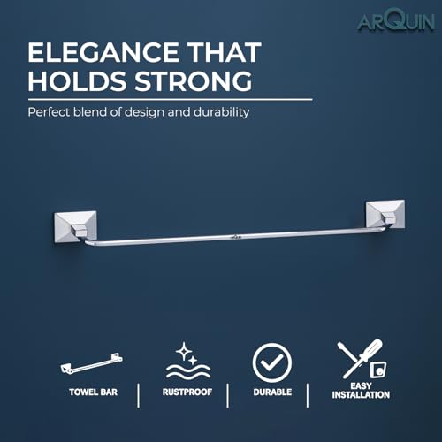 Image of ARQUIN ARQUIN Round 304 Stainless Steel 24 Inch Towel Rod | Towel Rack for Bathroom | Towel Bar Hanger Stand | Bathroom Accessories Set | Silver with Chrome Finish | 15 kg Load Capacity Vento