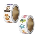 WUSJCOF Pegatinas redondas de animales (2 rollos, 1000 unidades), dos modelos, pegatinas infantiles, calcomanías, stickers decorativos, adhesivos en rollo, diseños variados y divertidos (3 cm)
