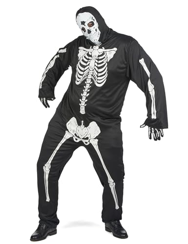 DEGUISE TOI Disfarce de esqueleto preto tamanho grande para homem de Halloween - XXL