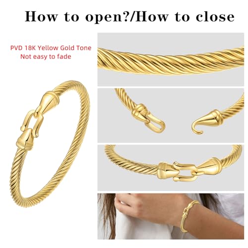 Elegant Yellow Gold Stainless Steel Twisted Cable Wire Cuff Bracelet for Women – Adjustable Vintage Bangle Jewelry Gift - Image 5