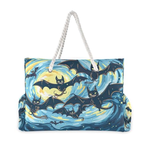 Sunrise and Bats（2） Beach Bag & Travel Tote Bag Large Sandproof with Zipper Closure, Wet Pouch for Swim Gym Travel, Lightweight Foldable Outdoor Bag2