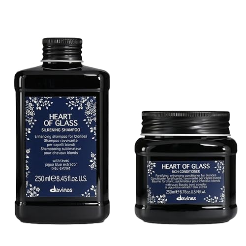 Davines Heart of Glass Silkening Shampoo & Rich Conditioner for Blonde Hair Care, Nourishing Protection for Natural or Cosmetically Treated, Colored, Bleached Hair, 8.45 & 8.87 fl. oz.
