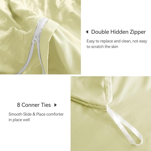 Image of JELLYMONI Seersucker Duvet Cover Set King, 3pcs Light Yellow Polyester | In Spacious Master, Couples & Pets, Crinkled Texture, Oeko-Tex Certified, 8 Corner Ties & Hidden Zipper