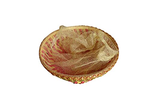 Image of Bamboo Multipurpose Round Shape Designer with net Room Wedding Gift Packing Gift Packing Basket (Set of 2) (24X24X8 cm)