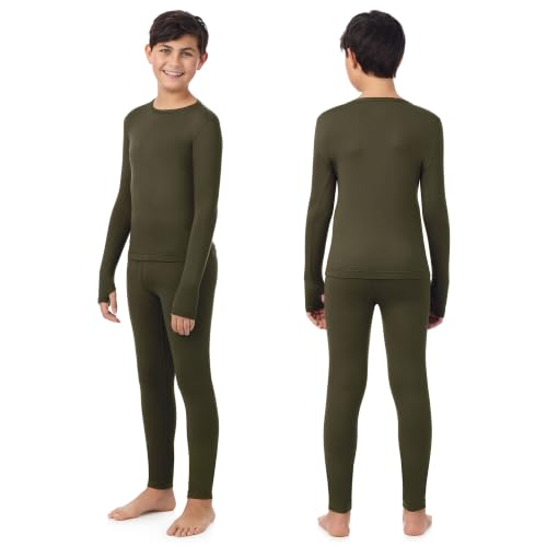 Image of Cuddl Duds Heavyweight 2 Piece Sets Base Layer Thermal Underwear for Boys | Winter Clothing, Fleece Lined Long Sleeve Top & Leggings, Soft Lounge Set for Cold Weather, Moisture Wicking Heat Retention