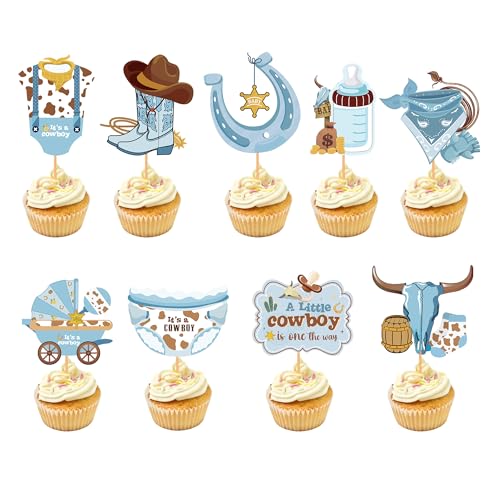 Cowboy Cupcake Toppers Baby Shower - 36 Pcs Western Theme Cupcake Toppers Cowboy Boots Hat Bottle Cake Decorations Supplies For Kids Boys My First Rodeo Birthdays Baby Shower Decoration Party