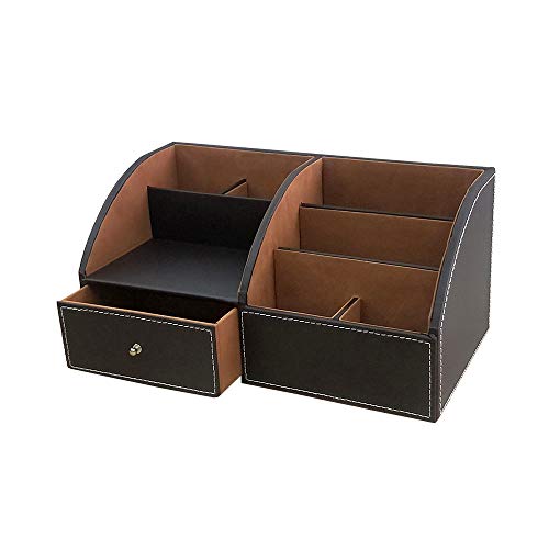 PU leather Desk Organizer with drawer pen holder for desk Multifunctional home thickened storage box as remote control holder makeup storage organizer HeBen1036
