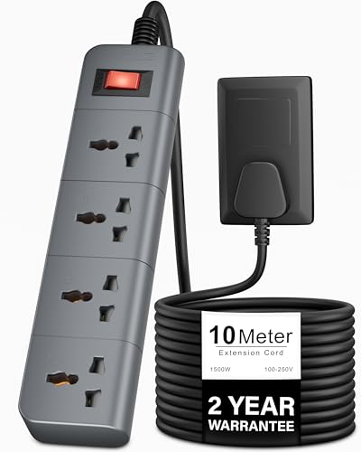 Image of FEDUS Surge Protector, 4 Universal Sockets with Individual Switch, 10 Meter 32 Feet Long Cable, Extension Board Cord, Automatic Overload Protection, Fireproof Power Strip Switch Board, Spike Guard
