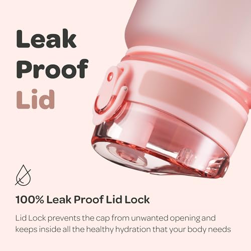 Image of Hydracy Water Bottle with Time Marker - Large 500 ml 17 Oz BPA Free Water Bottle - Leak Proof & No Sweat Gym Bottle with Fruit Infuser Strainer - Ideal for Fitness or Sports & Outdoors - Rose Gold