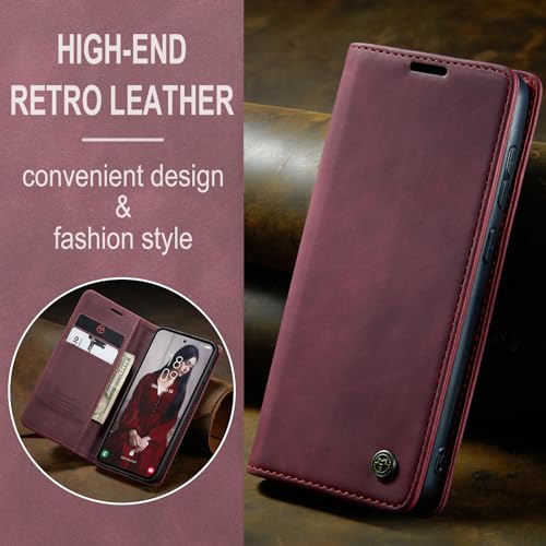 Yihaoyard Coque pour Samsung Galaxy A55 5G Housse en Cuir Premium Pochette Protection avec Rabat Porte Carte Magnétique Fonction Stand Étui pour Samsung Galaxy A55-2 Verre Trempés (Vin Rouge)