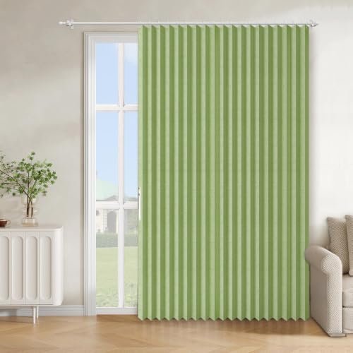 Image of AJAZZ Blackout Accordion Door Curtain 1 Panel 98 inchx78 inch Green - Magnetic Folding Room Divider, No-Drill Sliding Patio Closet