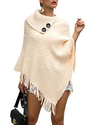 Naliha Femmes Casual Pull Chandails Ponchos Capes d'hiver Glands Pull en Tricot Châle Abricot One Size Cover