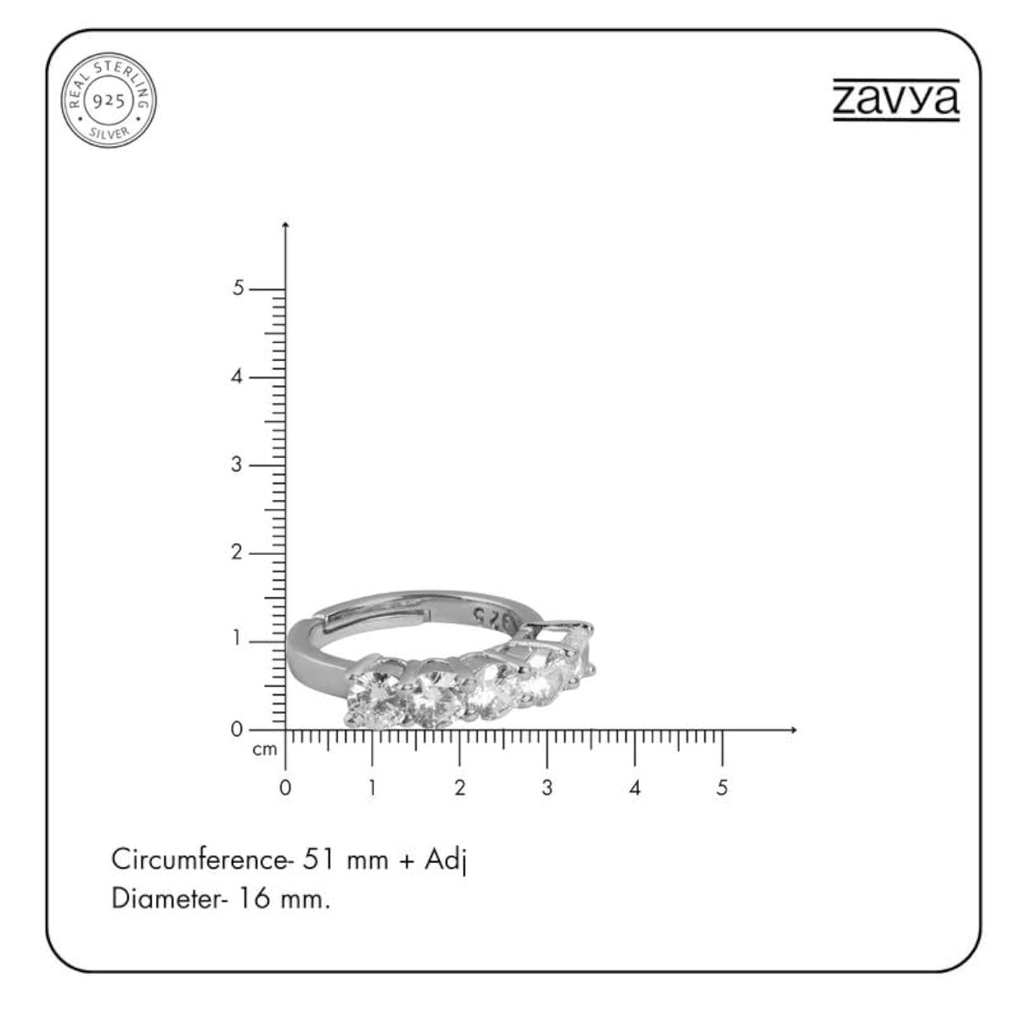 Women's 925 Sterling Silver Rhodium Plated Adjustable Ring, Elegant Design