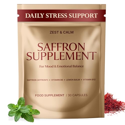 Saffron Supplement with Affron Saffron| High Strength Standardised Saffron Extract | Mood Balance & Relaxation Support with Lemon Balm Vitamin B6 & B12 | 1 Month Supply - By Zest & Calm
