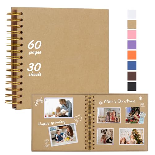 RECUTMS 8 x 8 Inch Small DIY Scrapbook Photo Album, 60 Pages Hardcover Craft Paper Photo Album for Memory Book, Anniversary, Valentines Day Gifts (Brown)
