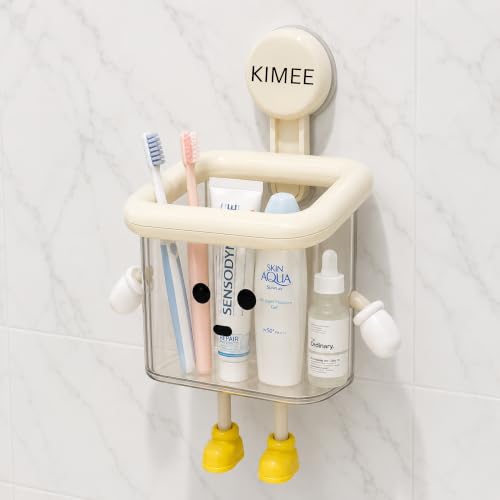 Image of KIMEE Cartoon Toothbrush Holder | Wall Mounted Self Adhesive Bathroom Storage Organizer for Toothbrush, Toothpaste, Face Cream & Lotion Holder
