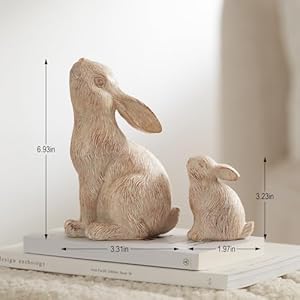 Dn deconation set of 2 easter bunny figurines white and khaki resin rabbit statue rabbit figurines for spring bunny decorations easter ornaments for home shelf coffee table decor gift  urban country home decor