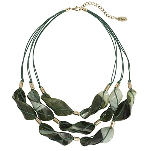 Bocar 3 Strand Statement Acetate Necklace Women Fashion Resin Multi Layered Collar Necklaces (NK-10660-Deep Green)