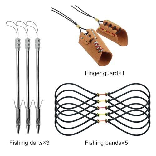 oubert 5 Pcs Slingshot Fishing Bands with 3 Pcs Fishing Darts and A Adjustable Finger Guard Hunting Slingshot Fishing Set for Fish (Brown)