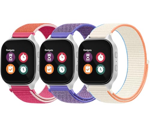 GEAK - GEAK 3 Pack Kids Nylon Bands Compatible with Gizmo Watch 3 2 1 Band Replacement/Cosmo Jr Track Watch Band, 20mm Quick Release Pins Breathable Velcro Nylon Loop for Gizmo Watch Band Kids Girls Boys