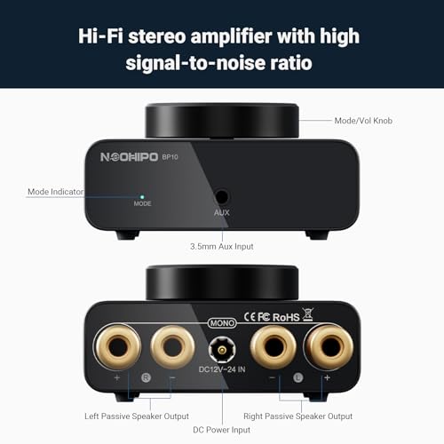 Image of Mini Bluetooth Amplifier for Passive Speakers & Bass Shakers, Home Audio Receiver & Amplifier, 50W+50W Stereo, 𝟭𝟬𝟬𝗪 𝗠𝗼𝗻𝗼, AUX /Bluetooth Input, Reliable Bluetooth Connectivity(𝟲𝟱𝗳𝘁 /𝟮𝟬𝗺)