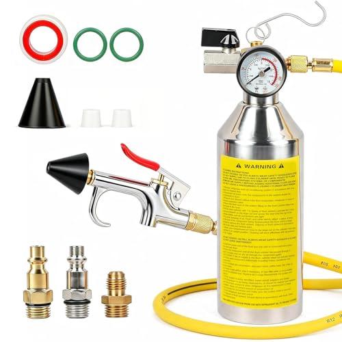 [Valvola di limitazione automatica della pressione e manometro] Il kit AC Flush dispone di una valvola di scarico automatica della pressione regolabile e di un manometro di facile lettura per controllare con precisione la pressione di risciacquo (fino a 150 PSI). Quando la pressione supera 170PSI, la valvola allevia automaticamente la pressione per garantire un funzionamento sicuro. La pressione può essere regolata facilmente con una chiave a brugola (non inclusa), rendendo la pulizia più sicura e controllata.