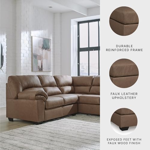 Image of Signature Design by Ashley L-Shape Faux Leather Sectional Sofa, Caramel