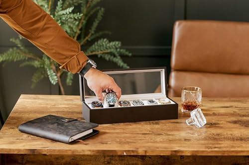 Image of VIVUE 6 Slots Watch organizer Box For Men Women, Premium Faux Leather See Through, Watch Storage Box Organizer, Watch Collection Box /Case /Holder For Travel & Home Organization (6 Slot With Display)
