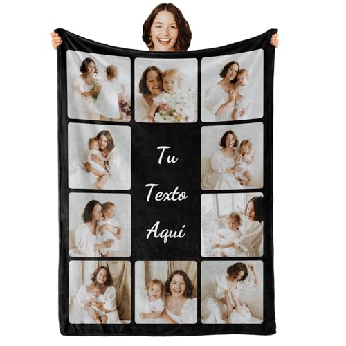 iDIY Manta Personalizada con Foto y Texto - Mantas Personalizadas para Mujer, Hombre, Pareja y Familia - Regalos Personalizados para San Valentín, Día del Padre y Día de la Madre - 10 Fotos