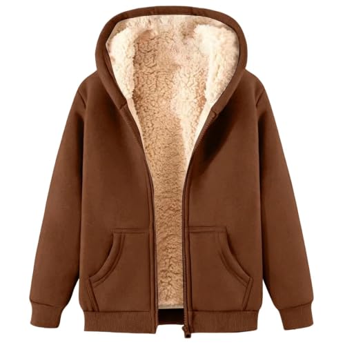 Women Sherpa Fleece Jacket Thick Warm Zip Up Hoodie Fall Winter Coat | Women Sherpa Fleece Jacket Zip Up Thick Warm Hoodie Comfy Fleece Lined,Long Sleeve Drawstring Hooded Outerwear Coat - image 4