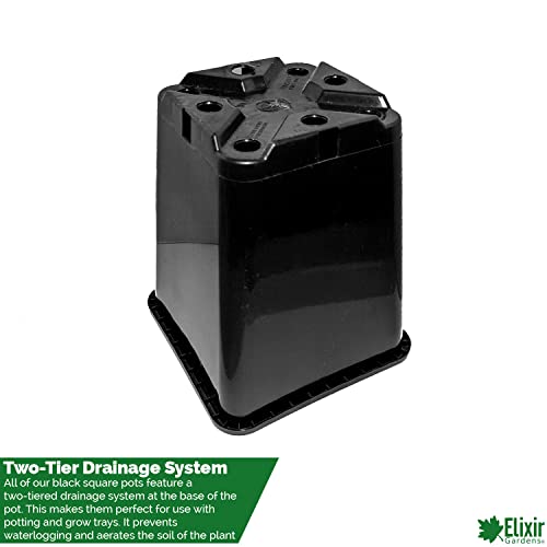 Elixir Gardens | Strong Square Black Recycled Plastic Hydroponic Pots | .25L / .75L / 1L / 2L / 3L / 4.5L / 5.5L / 11L Quantities 1-1000 | 11 Litre x 20 - Image 4