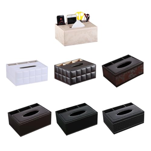 GARVALON Caja Organizadora Multifuncional de Escritorio de Cuero PU con Diseño Trenzado Portarrollos y Soporte para Tijeras para Hogar y Oficina
