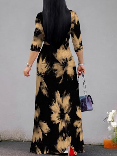 Image of Plus Size Maxi Dress for Women V Neck Flowy Dresses with Pockets for Wedding Guest Church