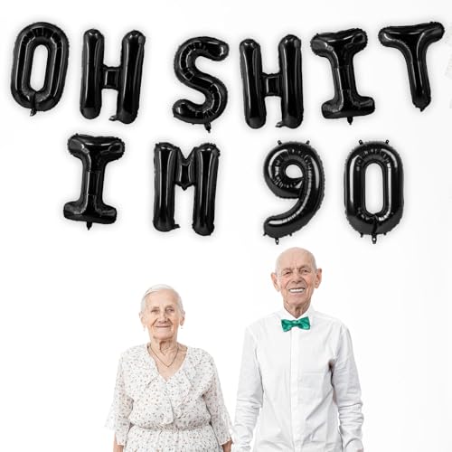 Image of Oh I'm 90! Latex Balloons 16 Inch Black Hallo Ninety Cheers to 90 Years Old Theme Decor for Man Woman Happy 90th Birthday Party Photo Studio Prop Flag Decorations Favors Supplies
